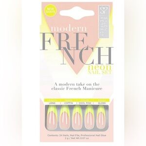 Salon Perfect Neon Modern French Design Yellow Press On Nail Set Long Coffin 24